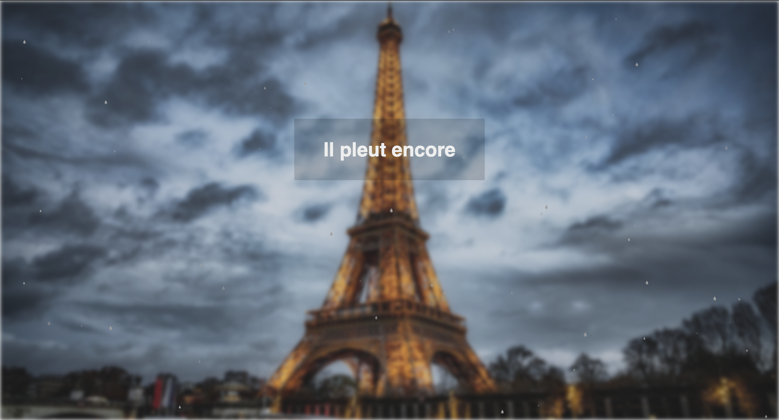 c'est une image de la tour Eiffel avec une animation de pluie